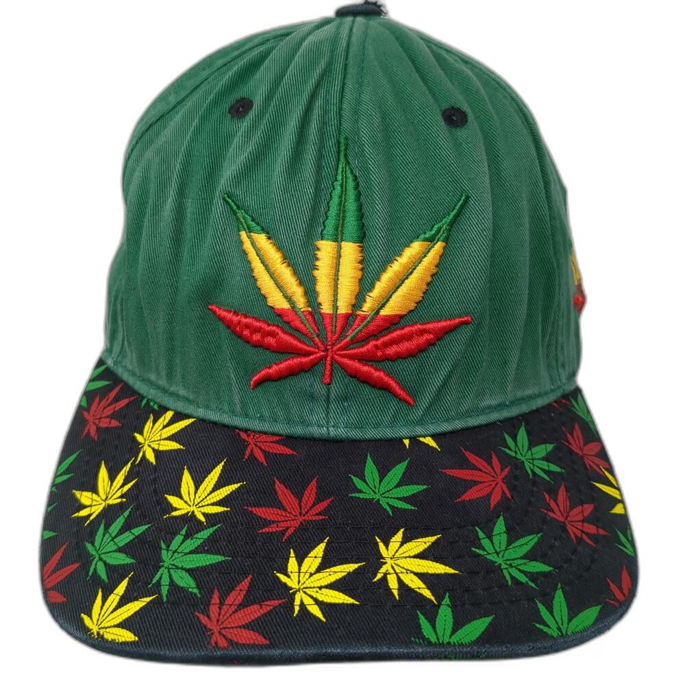 Top Level Snapback Hat Green Black OSFM Rasta Pot Leaf Marijuana Weed Graphic